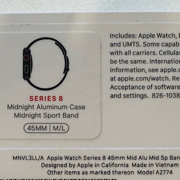 Apple Watch Series 8, Cellular, 45mm M/L, Midnight Aluminum Band, Original Boxes - Picture 6 of 6